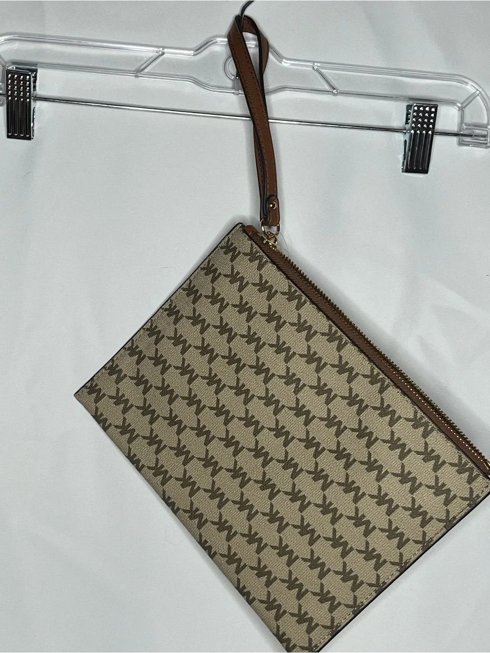Michael Kors Tan/Brown Monogram Wristlet Pouch with Strap